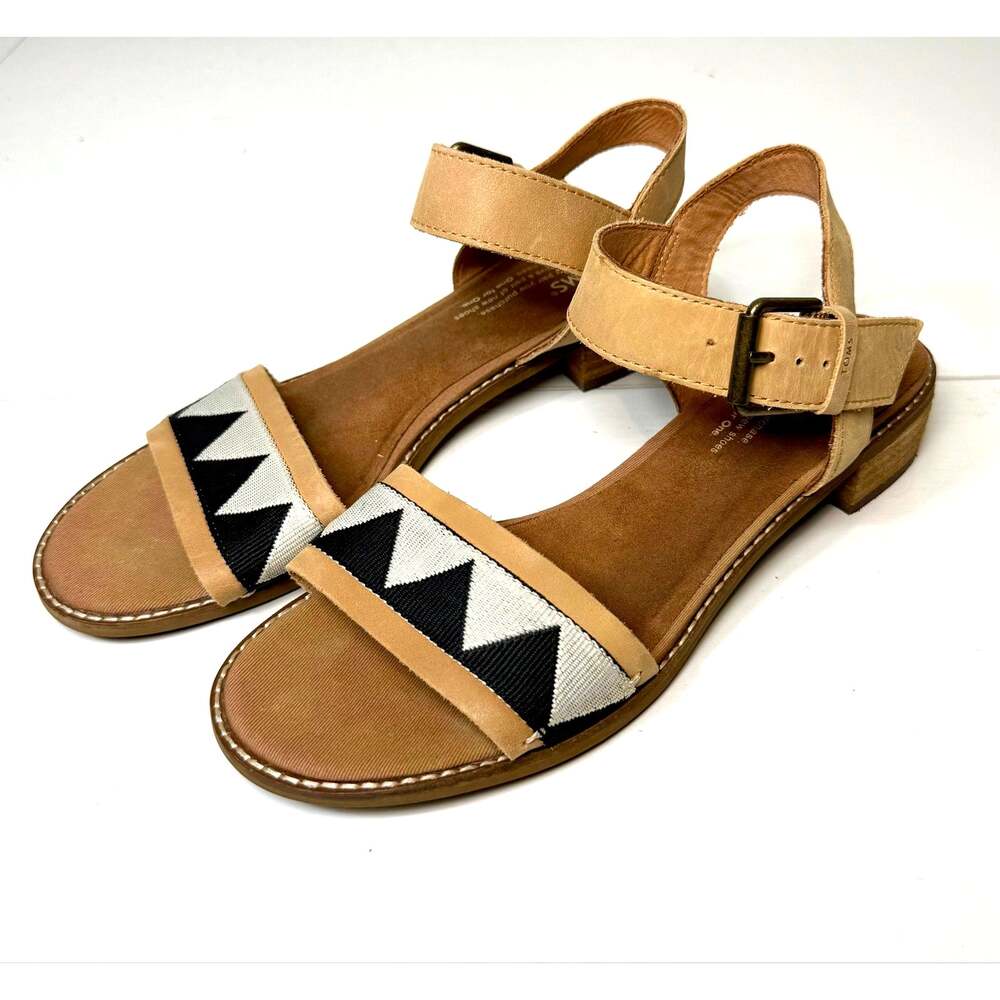 Tom's Camilia Black White Brown Low Heeled Sandals Size 8